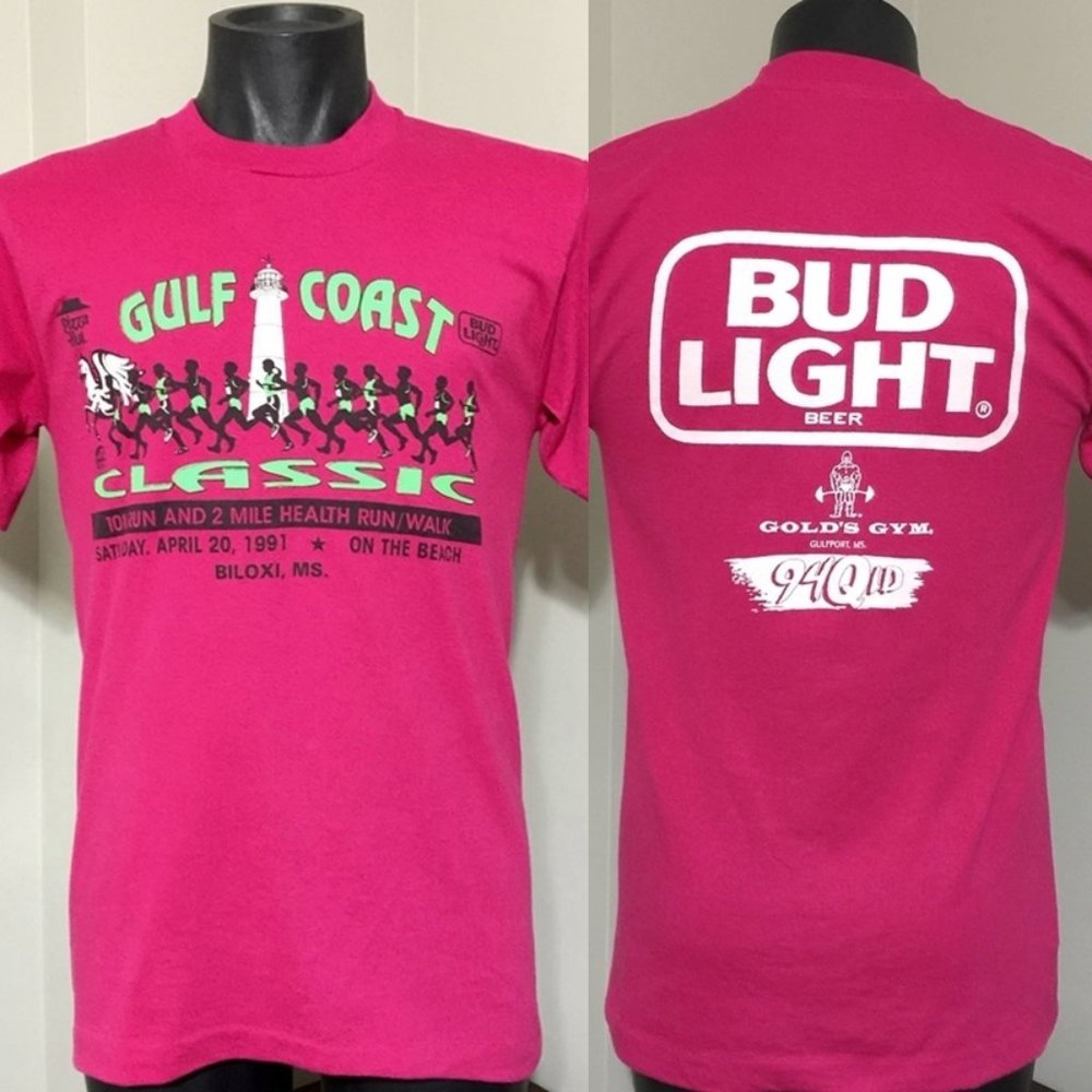 Nos Vintage Biloxi Gulf Coast Classic T Shirt M 90s 10k Bud Light Beer Golds Gym